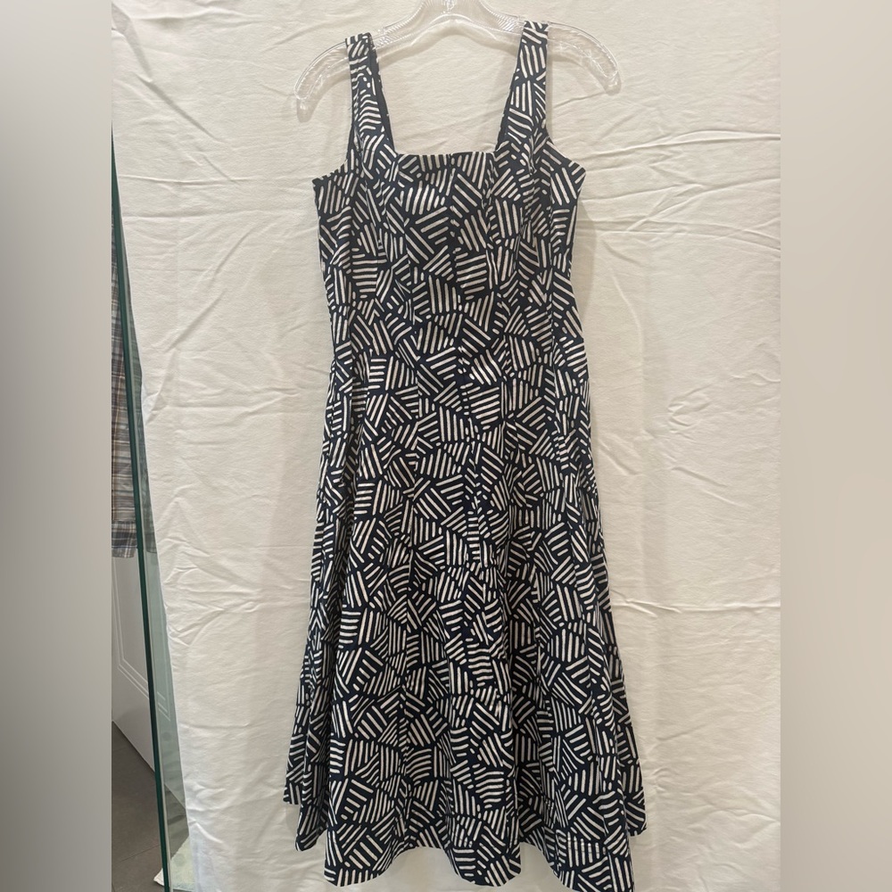 Navy and White Geometric Spring Dress